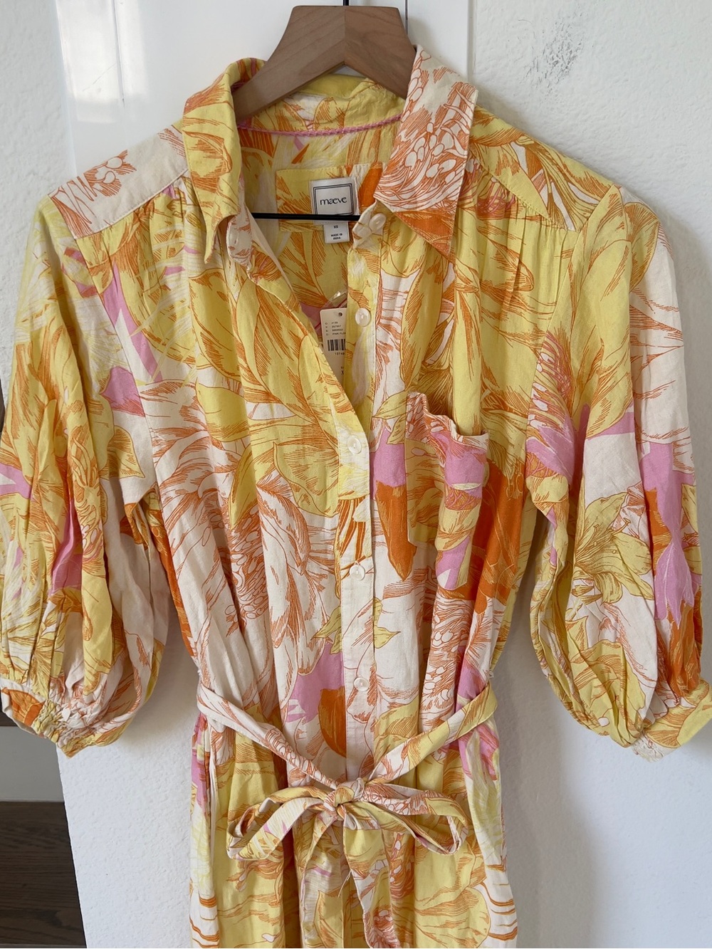 Anthropologie Maeve Mona Linen Maxi Shirtdress Dress in Pink Floral NWT - Picture 5 of 6